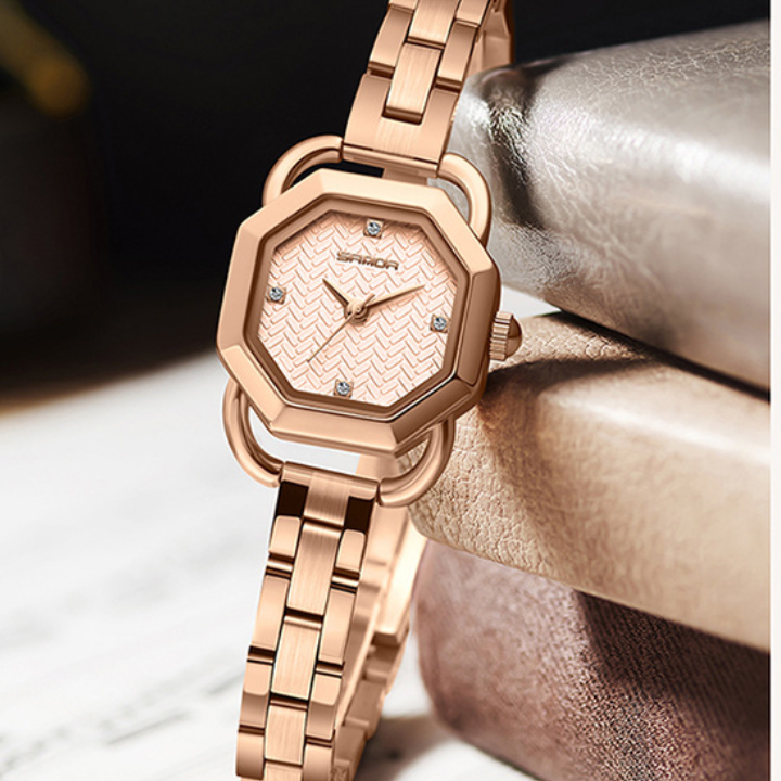 Sanda Women’s Stainless Steel Quartz Watch – Octagonal Dial, Waterproof Analog Watch
