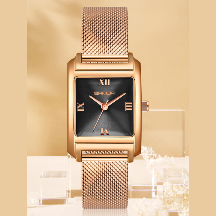 Sanda Women’s Mesh Quartz Watch – Waterproof Small Dial Casual Square Fashion Watch