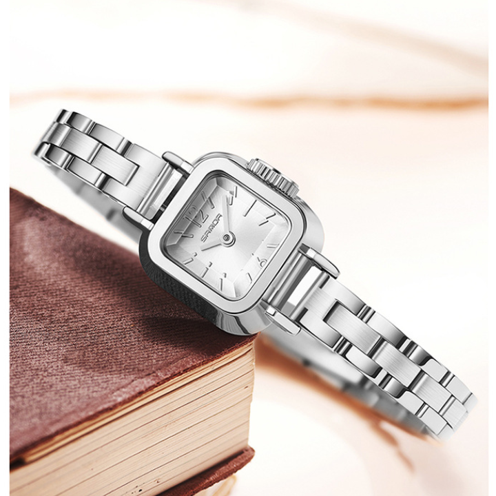 Sanda Women’s Square Quartz Watch – Stainless Steel Strap, Waterproof Watch