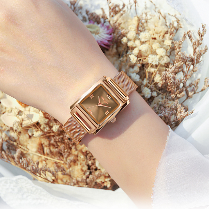 Sanda Women’s Mesh Quartz Watch – Waterproof Small Dial Casual Square Fashion Watch