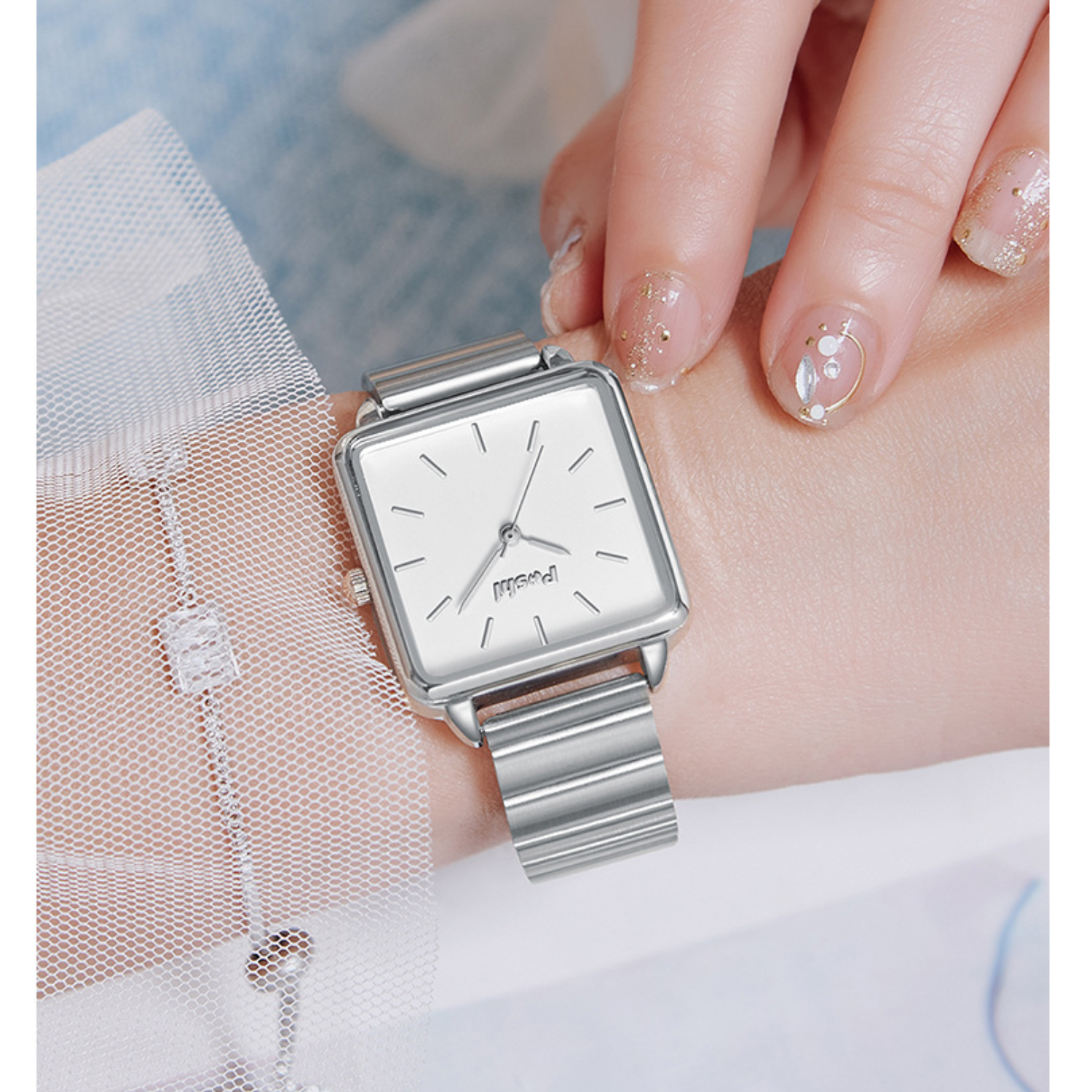 POSHI Women's Square Dial Watch – Minimalist Stainless Steel Quartz Wristwatch