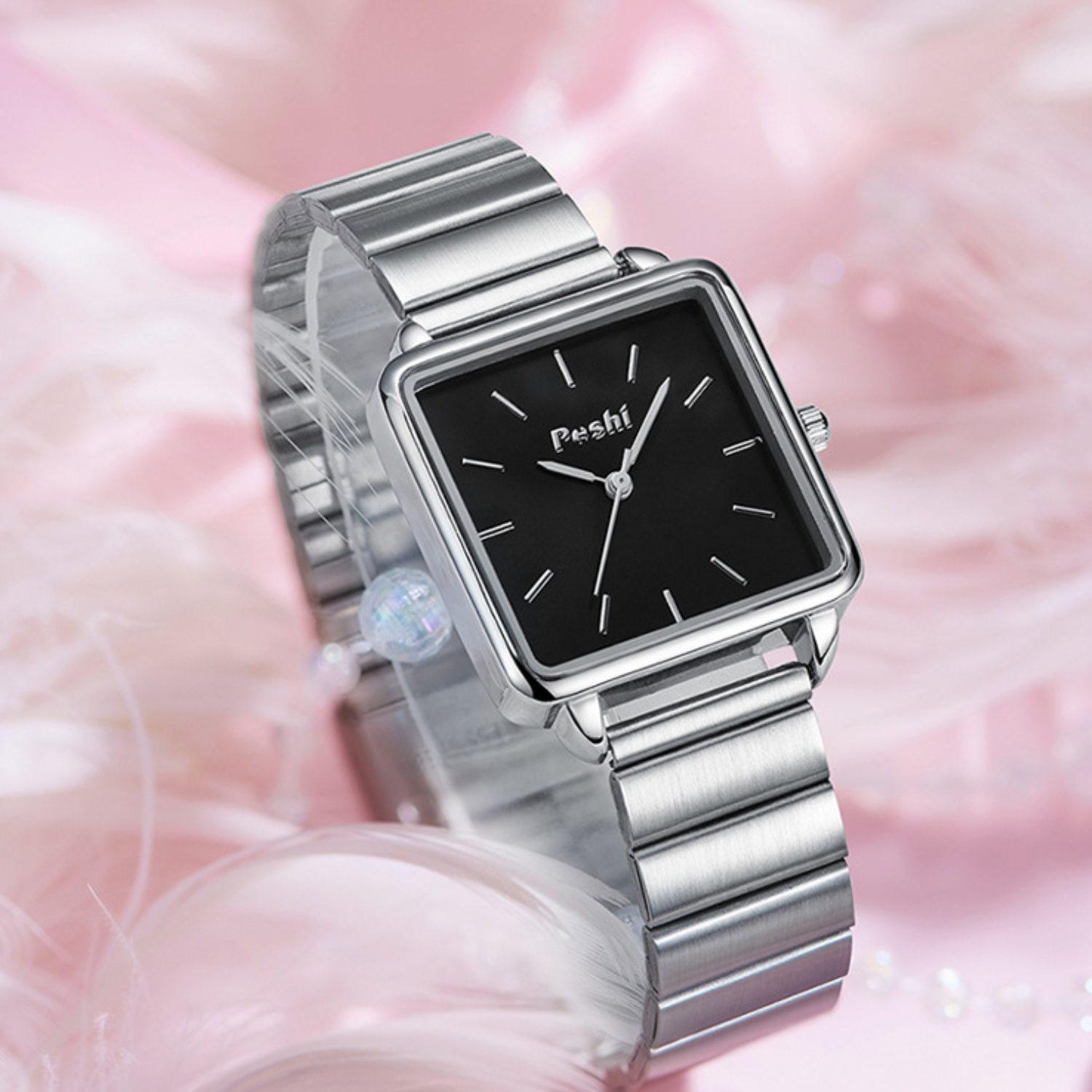 POSHI Women's Square Dial Watch – Minimalist Stainless Steel Quartz Wristwatch