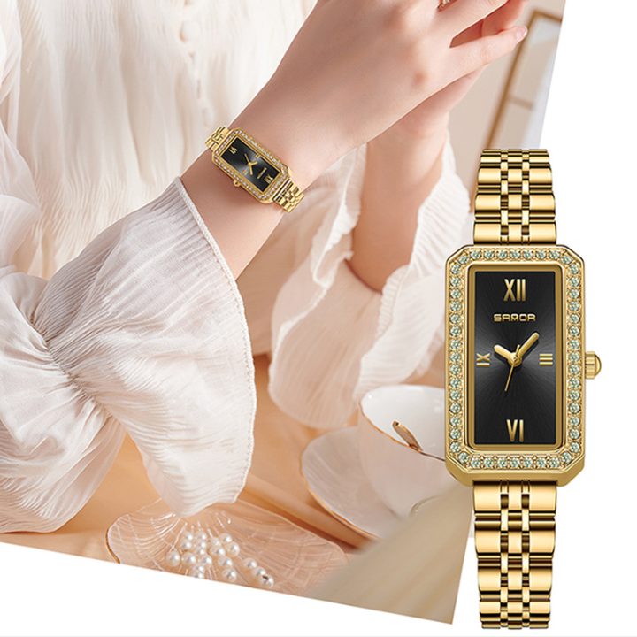 SANDA Women's Quartz Watch – Retro Diamond-Accented Stainless Steel Band