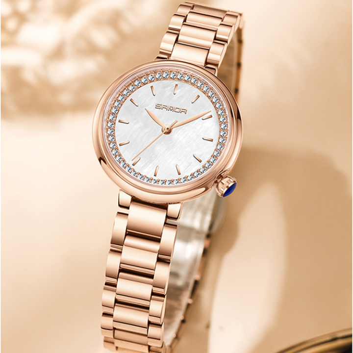 Sanda Women’s Stainless Steel Quartz Watch – Diamond Accent Small Dial Casual Watch