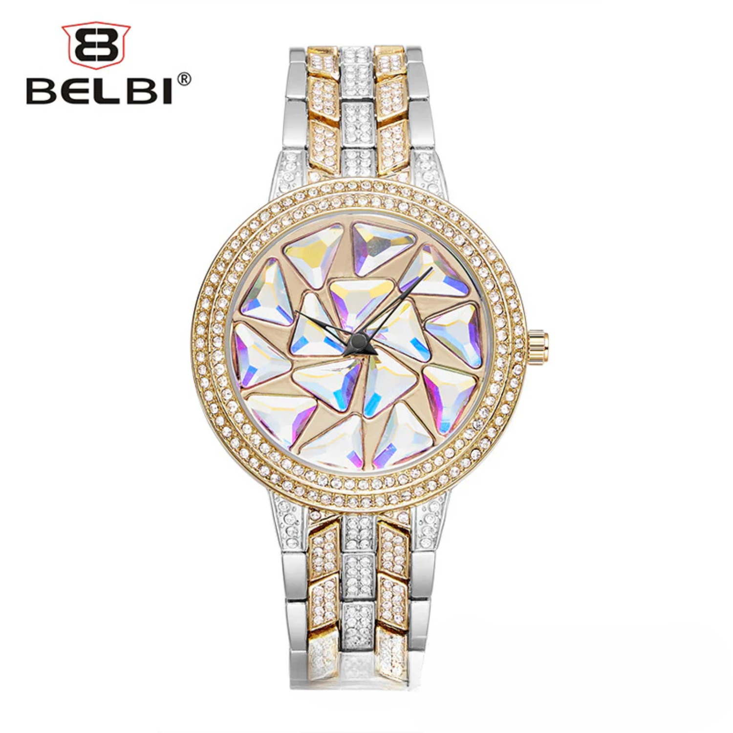 BELBI Women's Diamond Quartz Watch – Full Diamond Dial, Luminous Hands, Waterproof