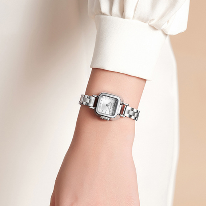 Sanda Women’s Square Quartz Watch – Stainless Steel Strap, Waterproof Watch