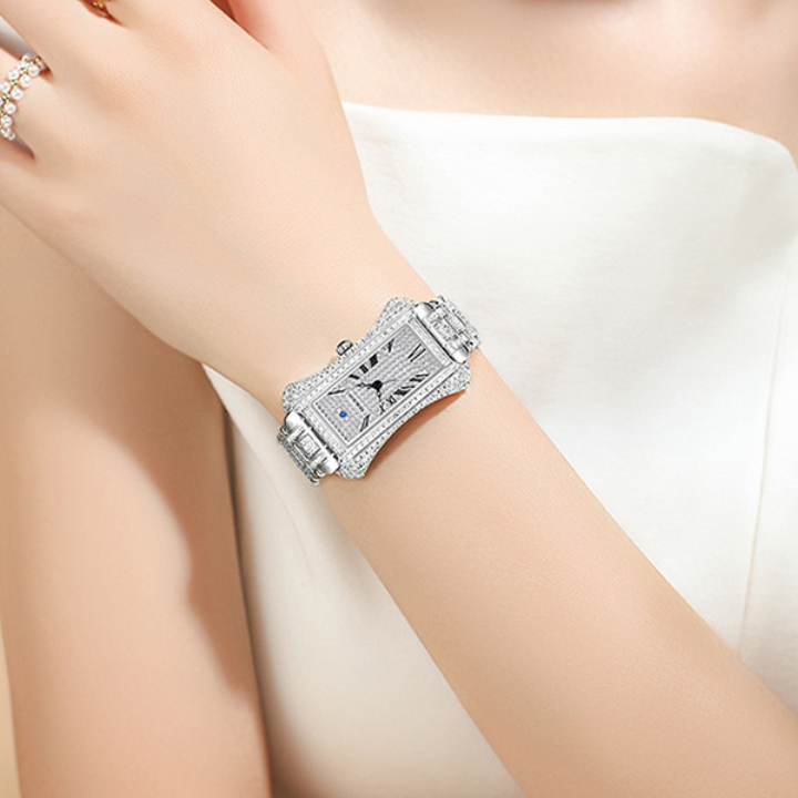 MOKAGO Ladies Diamond Quartz Watch – Luxury Rectangular Fashion Timepiece