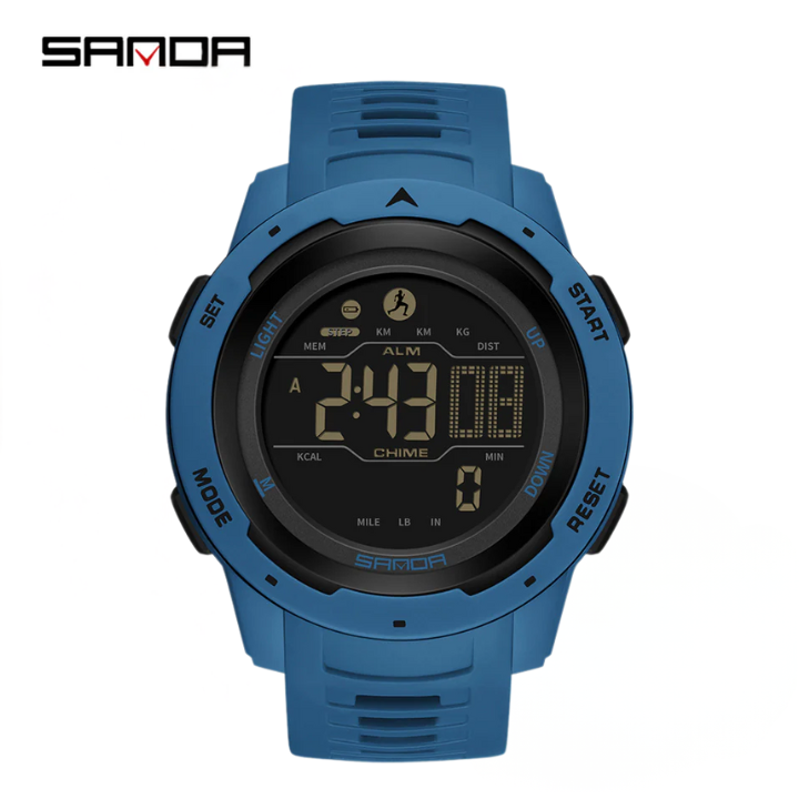 Sanda Multifunction Sports Digital Watch – Unisex Waterproof Pedometer & Calorie