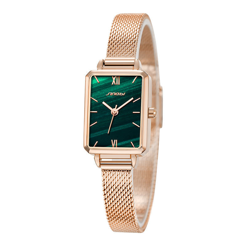 SINOBI Women's Rectangle Quartz Watch – Stainless Steel Strap, Luxury Timepiece