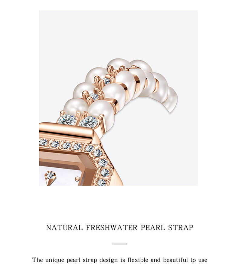 MOKAGO Luxury Amethyst Women’s Watch – Mother of Pearl Dial with Pearl Bracelet