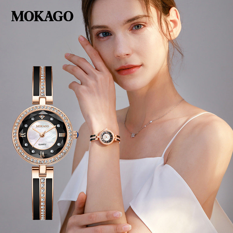 MOKAGO Women’s Quartz Watch – Diamond Jewelry Bracelet, Waterproof Luxury Watch
