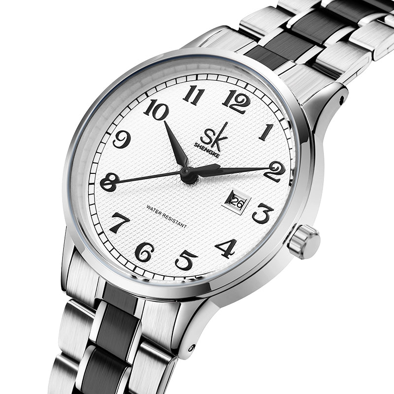 SK Women’s Quartz Business Watch – Elegant Calendar Dial, Waterproof Stainless Steel Strap