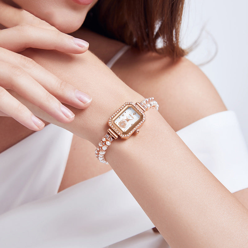 MOKAGO Luxury Amethyst Women’s Watch – Mother of Pearl Dial with Pearl Bracelet