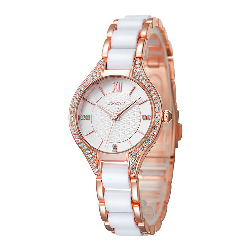 SINOBI Women's Quartz Watch – Ceramic Alloy Strap, Auto Date, Fashion Luxury Timepiece