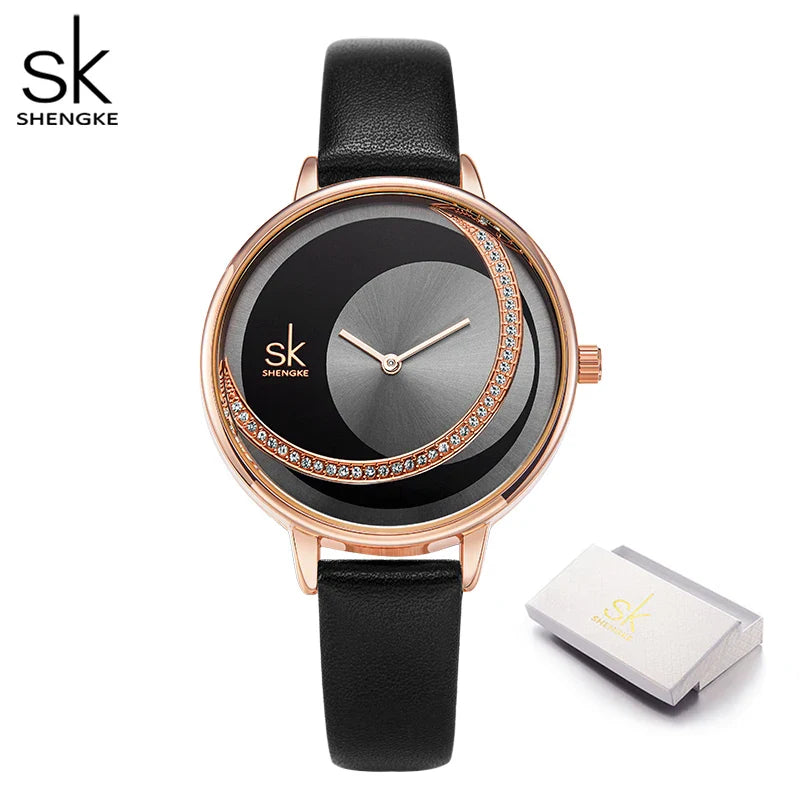 SK Women’s Quartz Watch – Diamond Waterproof Classic Strap Fashion Wristwatch