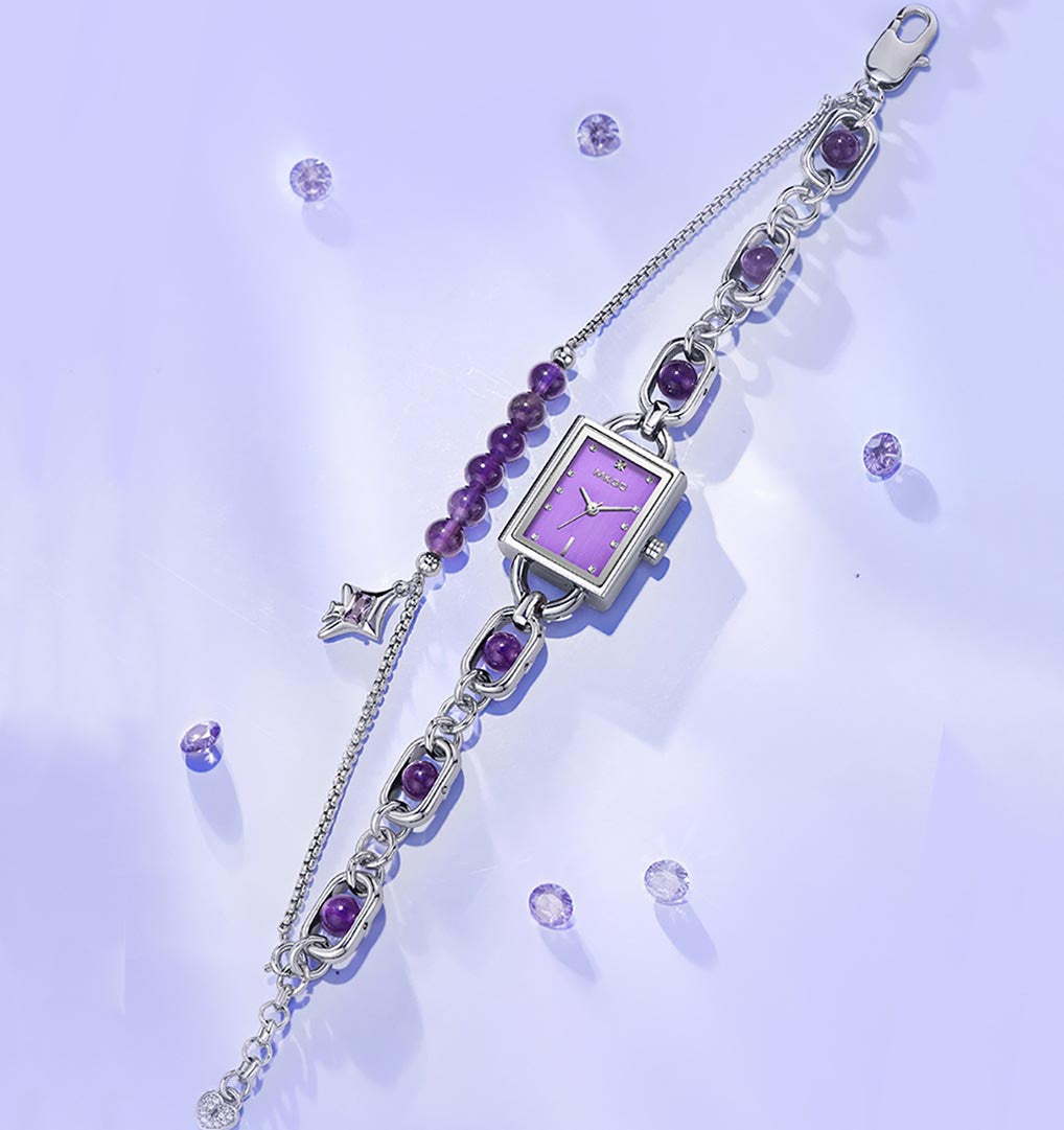 MKGO Retro Women’s Quartz Watch with Crystal Bracelet – Square Dial, Waterproof
