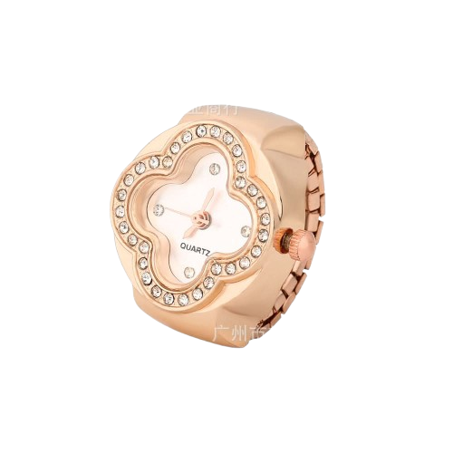 BOZHI Luxury Four-Leaf Clover Ring Watch – Diamond Quartz Finger Watch