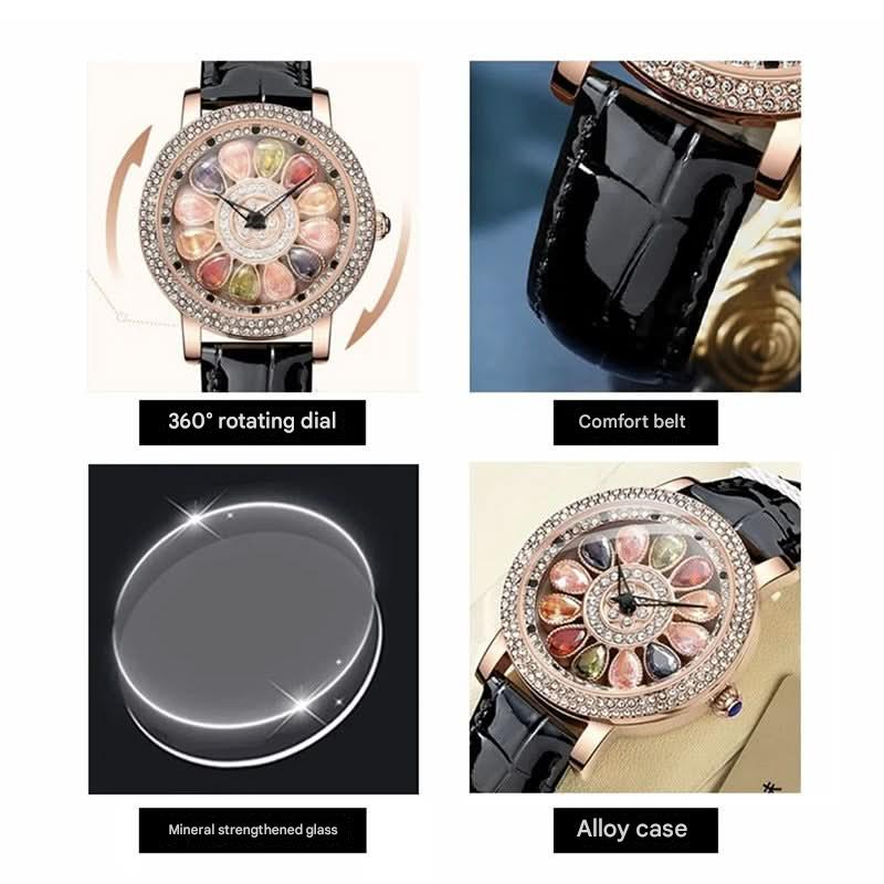 LOUISIFS Women’s Watch – Large Dial Diamond Timepiece with Leather Strap