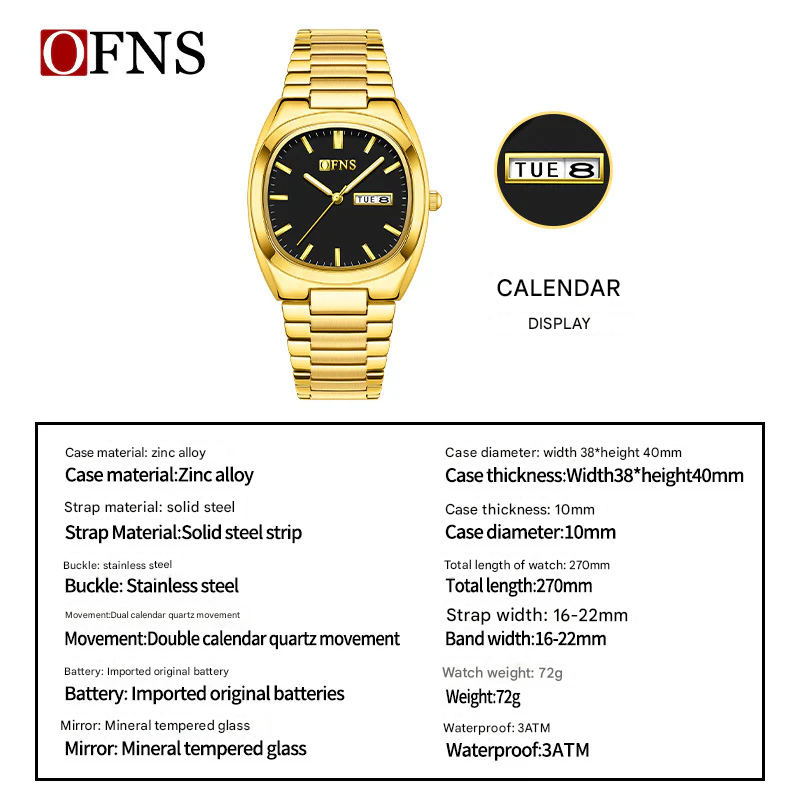 OFNS Women’s Quartz Watch – Luxury Steel Strap, Calendar Display Business Wristwatch