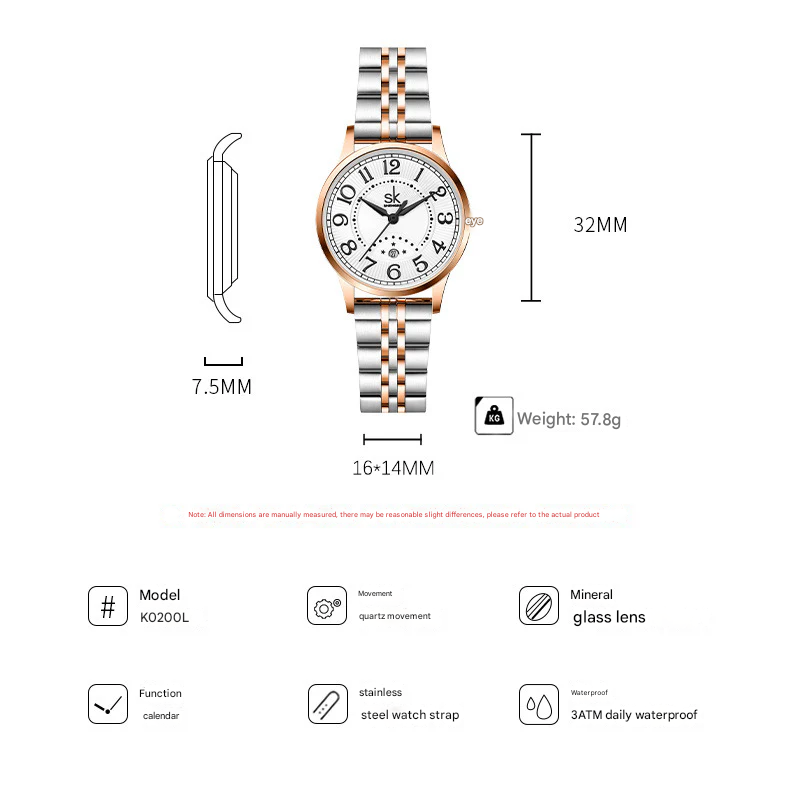 SK Women’s Business Quartz Watch – Waterproof Stainless Steel Calendar Wristwatch