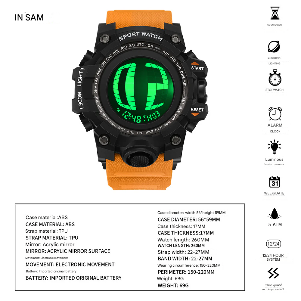 SANDA Men's Multifunctional Sports Digital Watch – Waterproof Luminous Watch with Alarm