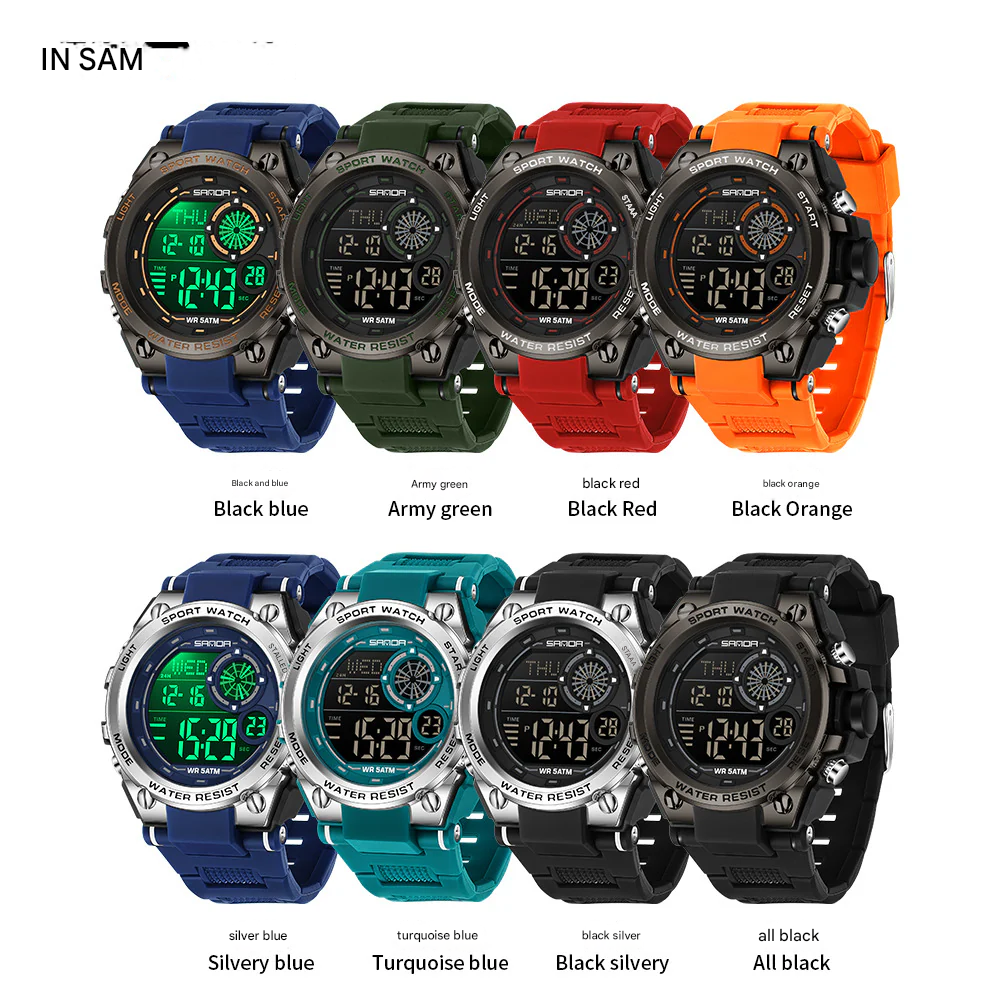 Sanda Digital Sports Watch – Multifunction Student Watch with Alarm & Dual Time