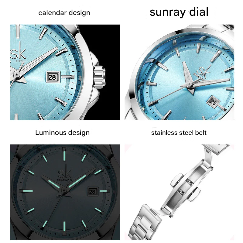 SK Women’s Stainless Steel Quartz Watch – Fashion Round Dial, Waterproof Wristwatch