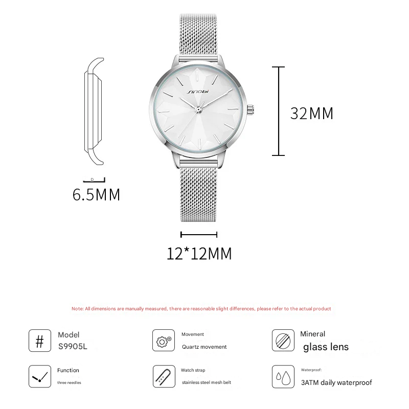 Sinobi Women’s Diamond Face Watch – Square Dial, Waterproof Quartz Fashion Timepiece