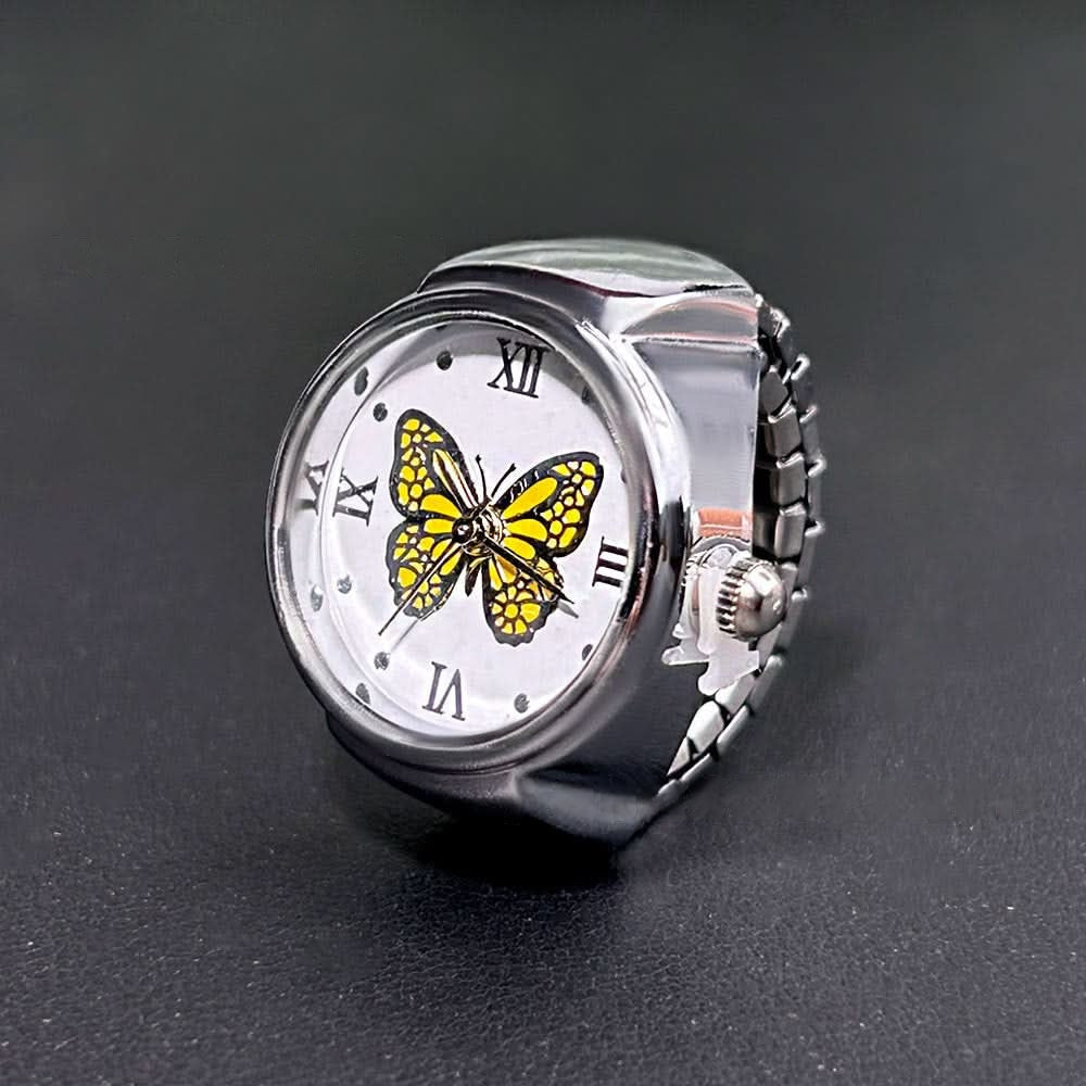 BOZHI Unisex Quartz Butterfly Pattern Ring Watch – Stainless Steel Finger Watch