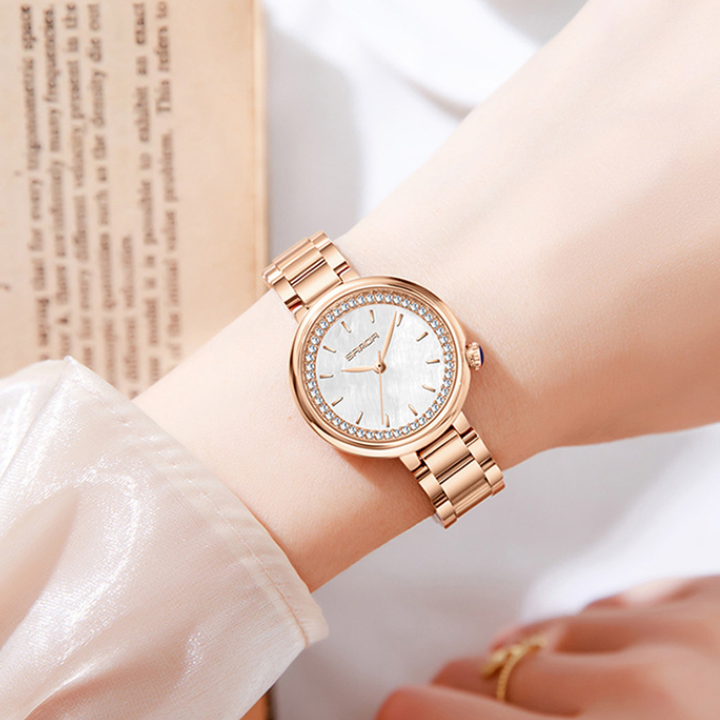 Sanda Women’s Stainless Steel Quartz Watch – Diamond Accent Small Dial Casual Watch