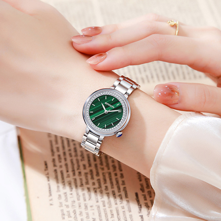Sanda Women’s Stainless Steel Quartz Watch – Diamond Accent Small Dial Casual Watch