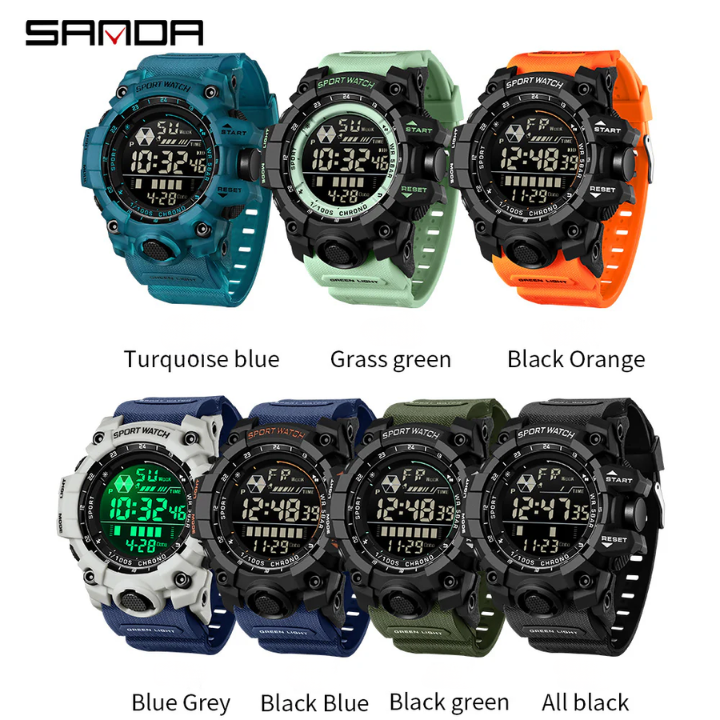 Sanda Digital Sports Watch for Students – Waterproof Multi-Function Alarm & Stopwatch