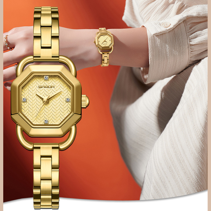 Sanda Women’s Stainless Steel Quartz Watch – Octagonal Dial, Waterproof Analog Watch