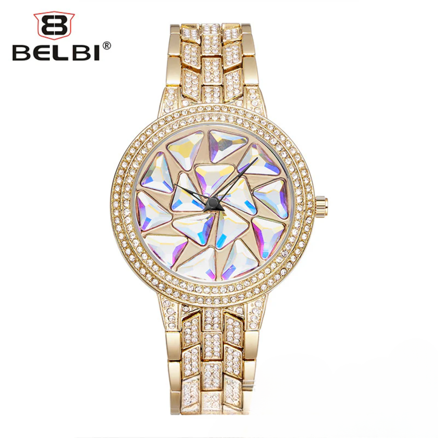 BELBI Women's Diamond Quartz Watch – Full Diamond Dial, Luminous Hands, Waterproof