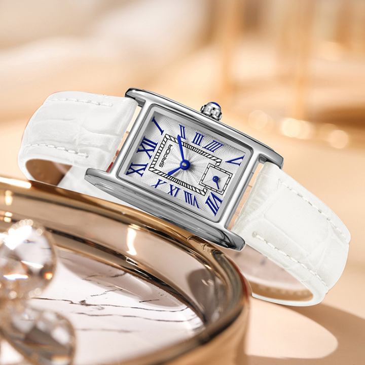 Sanda Women’s Classic Square Quartz Watch – Leather Strap, Semi-Waterproof Watch