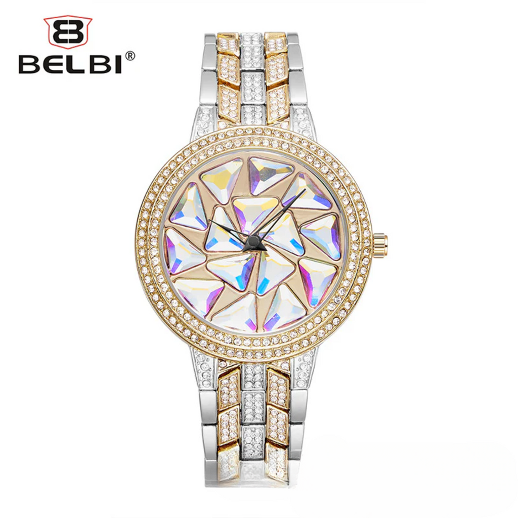 BELBI Women's Diamond Quartz Watch – Full Diamond Dial, Luminous Hands, Waterproof