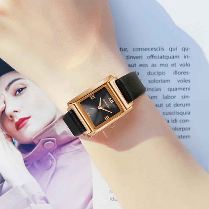 Sanda Women’s Leather Quartz Watch – Waterproof Small Dial Casual Square Fashion Watch