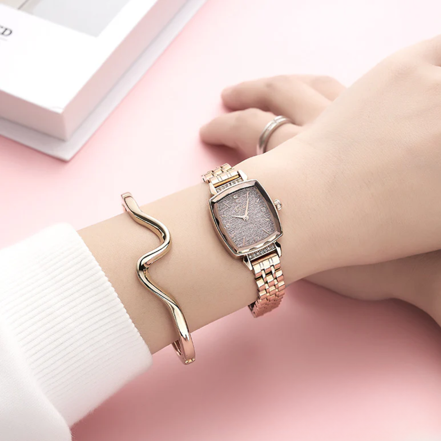 BELBI Women's Square Quartz Watch – Korean Style, Stainless Steel Strap