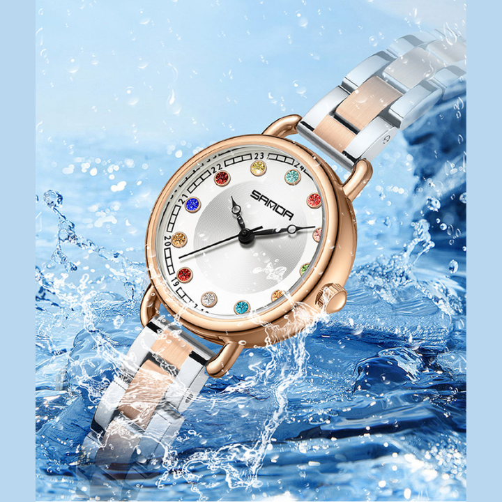 Sanda Women’s Multi-Color Diamond Quartz Watch – Small Dial, Waterproof Casual Watch