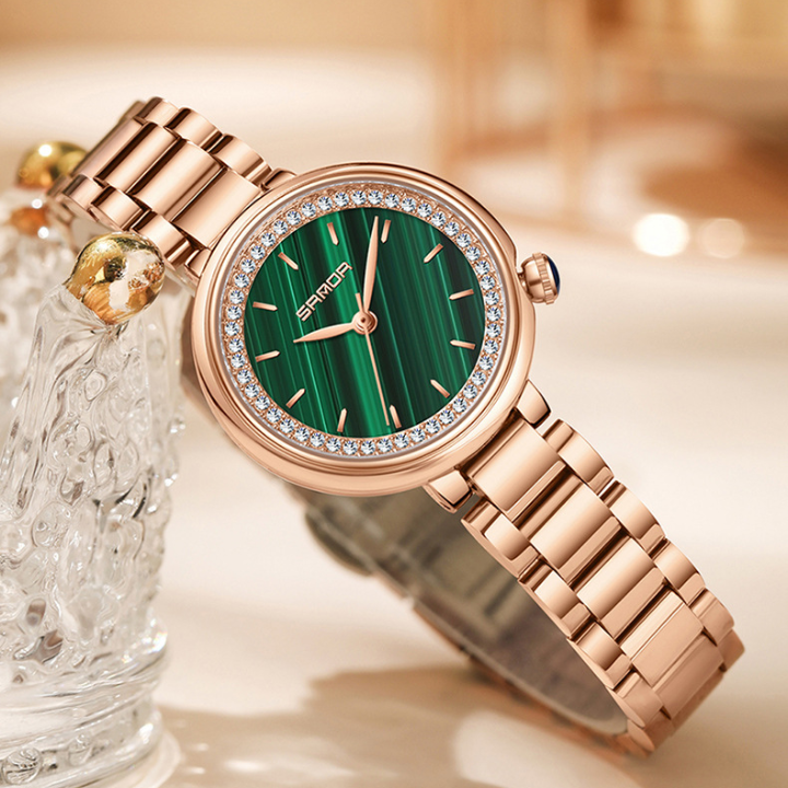 Sanda Women’s Stainless Steel Quartz Watch – Diamond Accent Small Dial Casual Watch