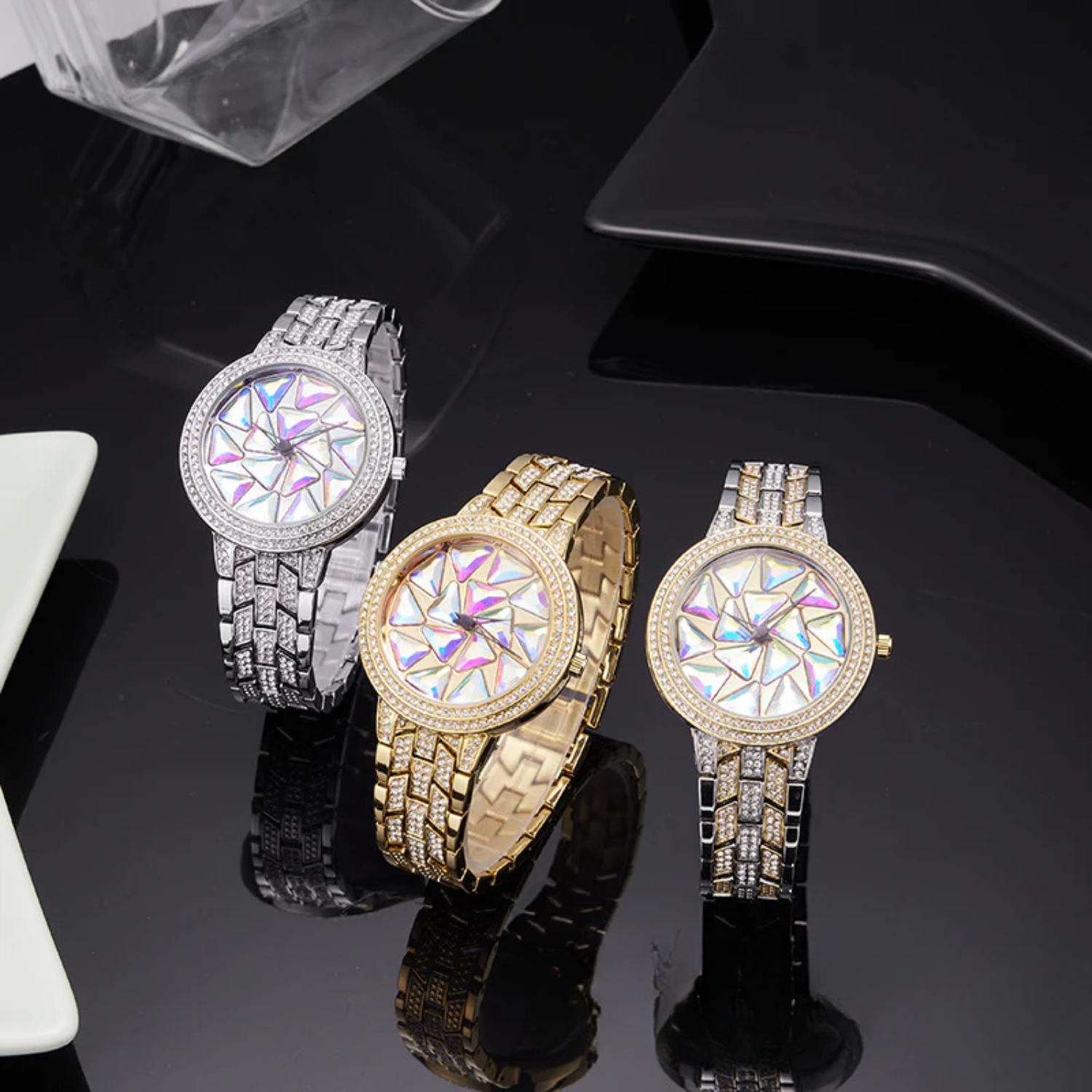 BELBI Women's Diamond Quartz Watch – Full Diamond Dial, Luminous Hands, Waterproof