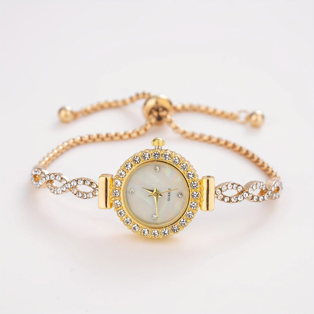 Luxury Women's Rhinestone Quartz Bracelet Watch – Elegant Iridescent Dial
