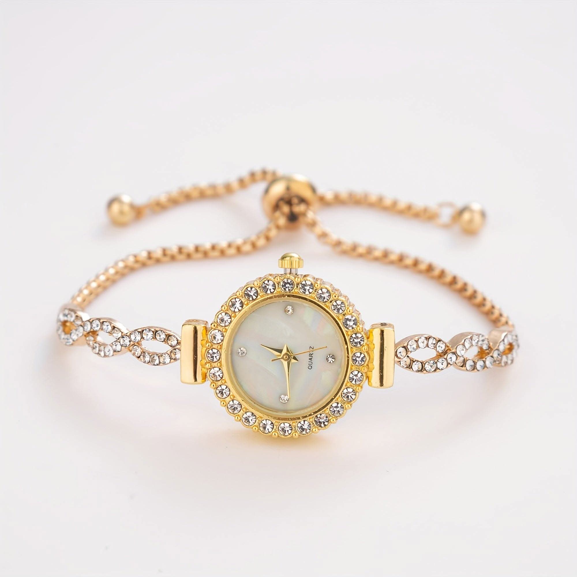 Luxury Women's Rhinestone Quartz Bracelet Watch – Elegant Iridescent Dial