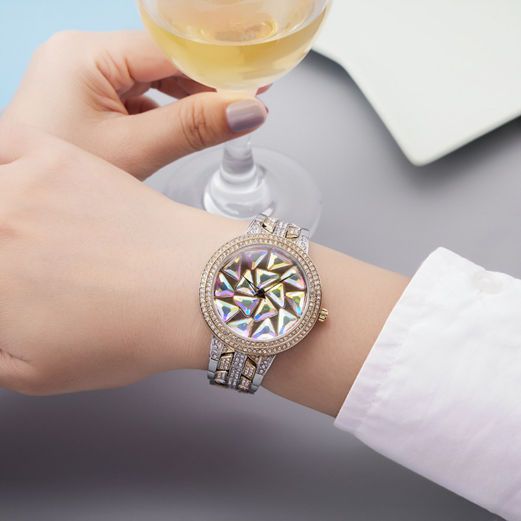 BELBI Women's Diamond Quartz Watch – Full Diamond Dial, Luminous Hands, Waterproof