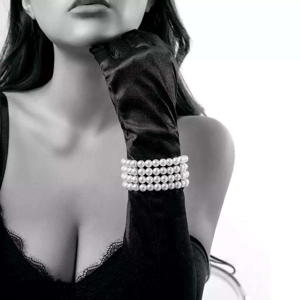 Classic Wrap Chunky Pearl Bracelet – 4-Layer French Style Imitation Pearl Jewelry