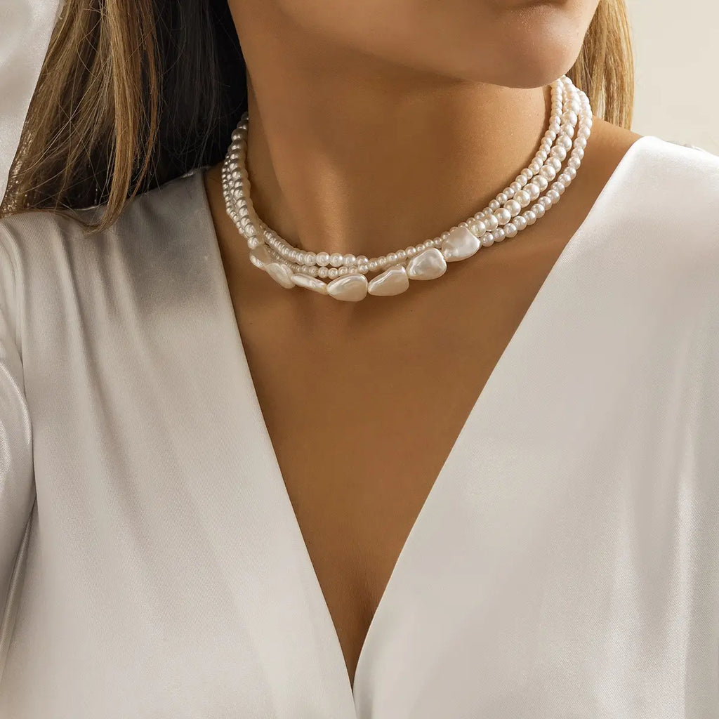 Modern Muse Triple-Layer Heart Pearl Necklace – Imitation Pearl Jewelry for Women