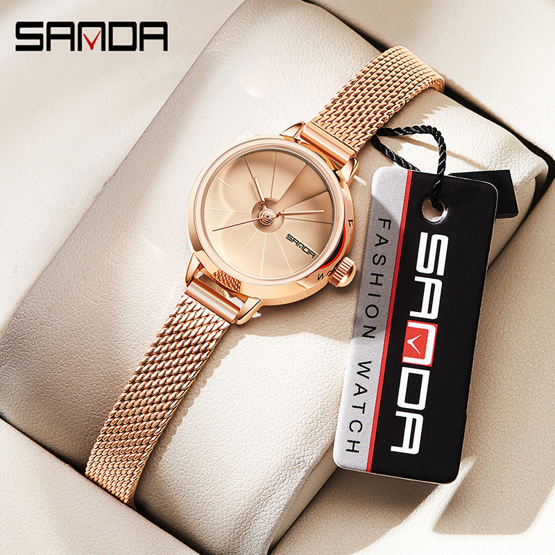 SANDA Women’s Retro Quartz Watch – Mesh Stainless Steel Strap with 30M Waterproof