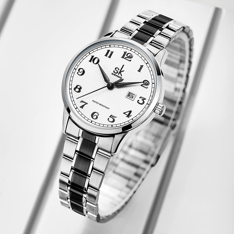 SK Women’s Quartz Business Watch – Elegant Calendar Dial, Waterproof Stainless Steel Strap