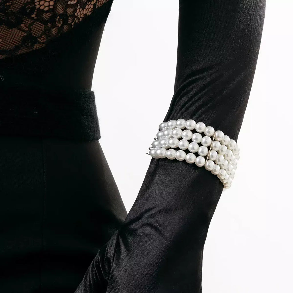 Classic Wrap Chunky Pearl Bracelet – 4-Layer French Style Imitation Pearl Jewelry