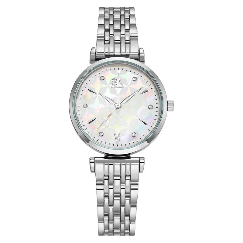 SK Women’s Quartz Watch – Stainless Steel Band, Round Dial, 30M Waterproof